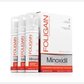 Foligain Minoxidil 5% h�rgenv�kstskum til m�nd 3 x 60ml