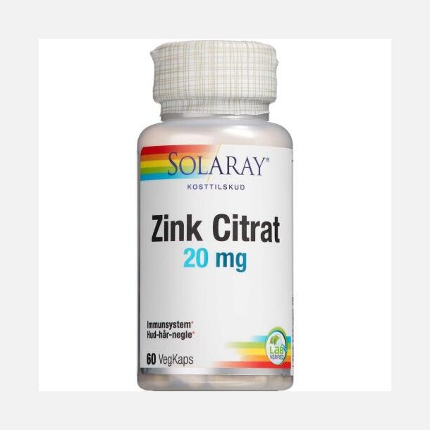 Zink Citrat 20 mg 60 kapsler - Solaray