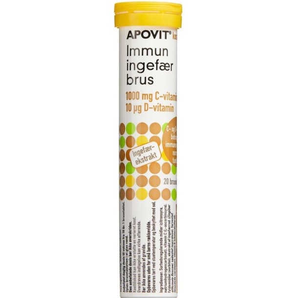 Apovit Immun ingefr, C-vitamin 1000mg, D-vitamin 10mikg, 20 brusetabletter