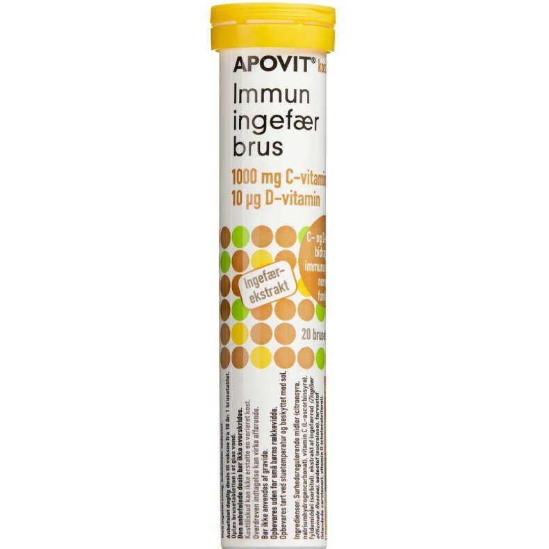 Apovit Immun ingefr, C-vitamin 1000mg, D-vitamin 10mikg, 20 brusetabletter