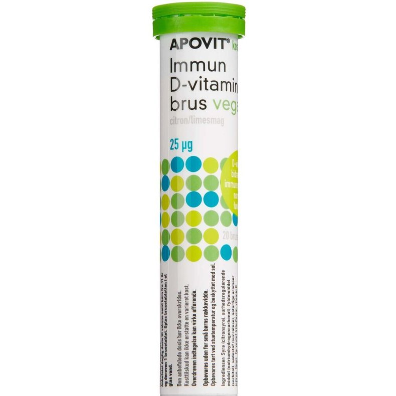 Apovit Immun D-vitamin citron/lime vegansk, 25mikg, 20 brusetabletter 