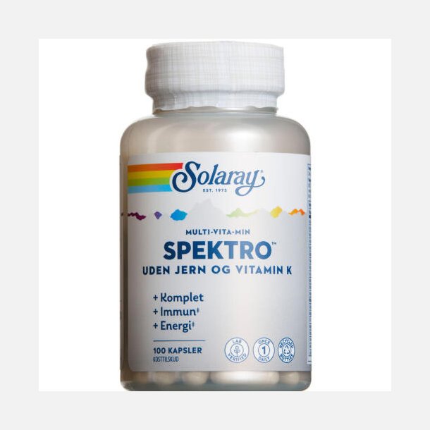 Solaray Spektro multi-vitamin uden jern og k-vitamin 100 stk.